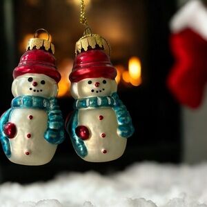 Twin Snowman Ornaments - Red and Blue